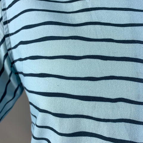 BAND OF OUTSIDERS Size L Blue Navy Stripe Cotton Short Sleeve Shirt