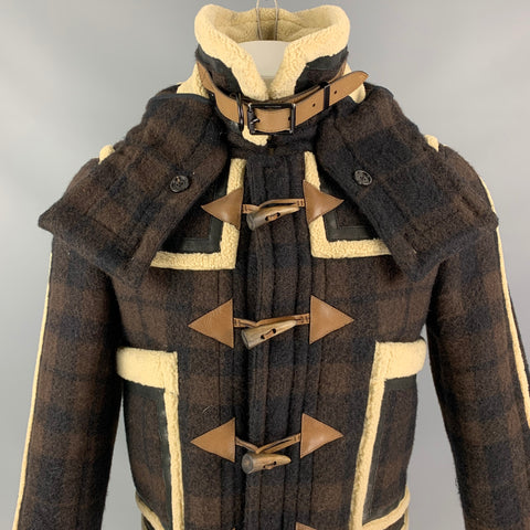BURBERRY PRORSUM Fall 2011 Size 34 Brown & Cream Plaid Leather Shearling Blouson Jacket