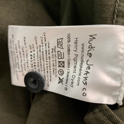 NUDIE JEANS Size L Olive Solid Cotton Button Down Long Sleeve Shirt