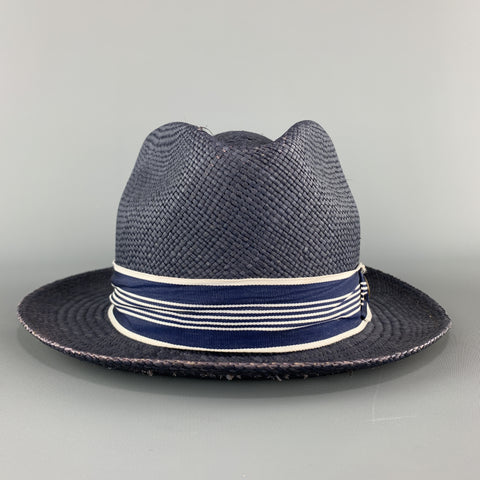 GOORIN BROTHERS Size S Navy Straw Woven Stripe Fedora