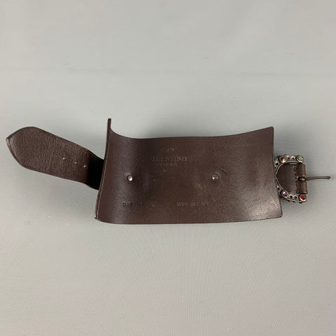 Vintage VALENTINO Brown Silver Leather Metal Bracelet