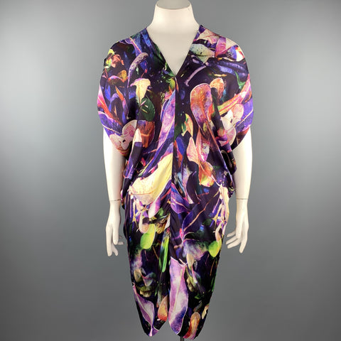 ZERO + MARIA CORNEJO Size 10 Purple Floral Satin Cold Shoulder Dress