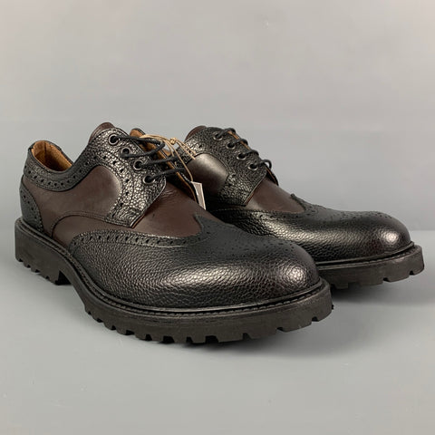 ELEVENTY Size 11 Black Brown Perforated Leather Wingtip Lace Up Shoes