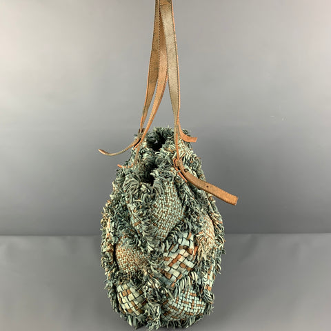 GIORGIO BRATO Green Tan Woven Leather Tote Bag