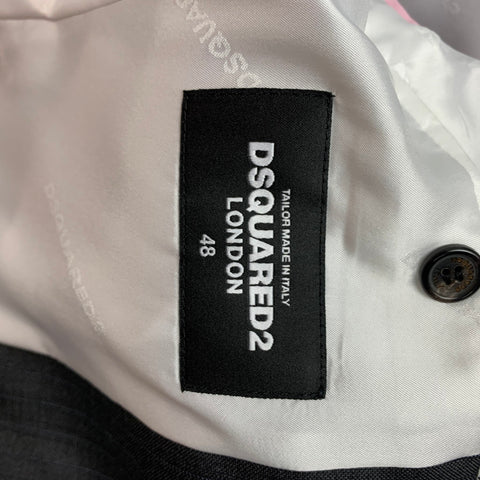 DSQUARED2 Size 38 Dark Gray Blue Stripe Wool Peak Lapel Suit