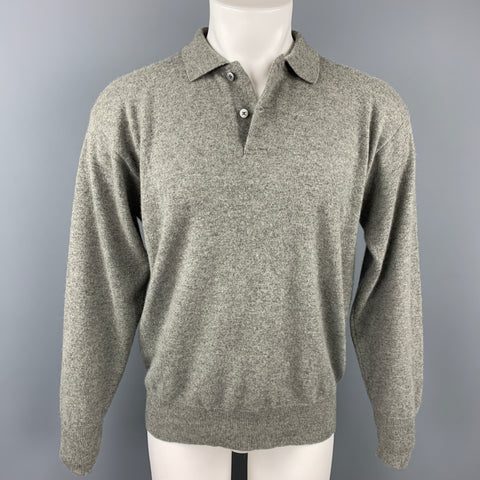 POLO de RALPH LAUREN Talla L Jersey de manga larga de cachemira de punto gris jaspeado