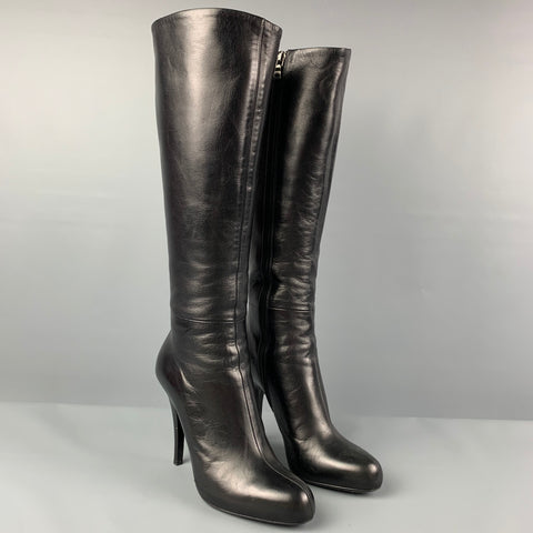 PRADA Talla 6 Botas altas de cuero negro