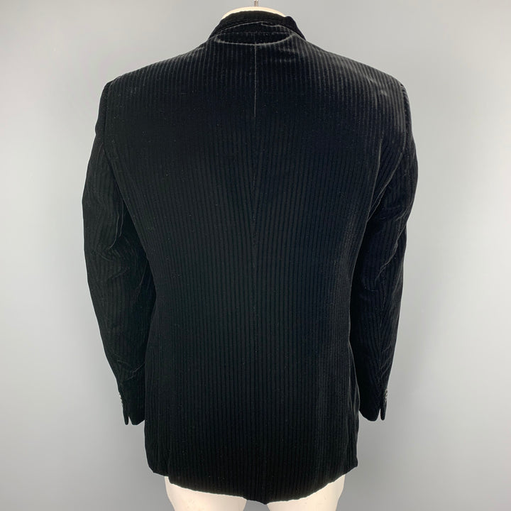 GIORGIO ARMANI Size 44 Black Stripe Rayon Velvet Buttoned Jacket