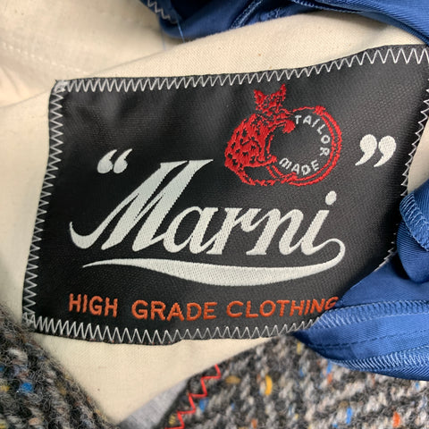 MARNI Chest Size 42 Size 42 Grey Multi-Color Herringbone Wool Notch Lapel Coat