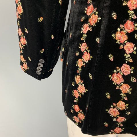 PAUL SMITH Size 42 Black Pink Green Embroidery Rayon Blend Sport Coat