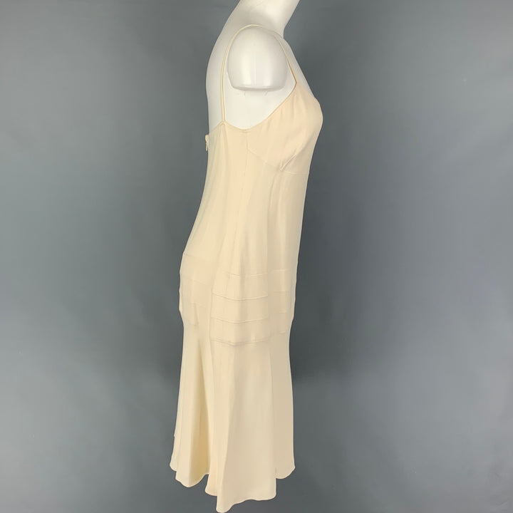 CHANEL Size 10 Cream Acetate Viscose Spaghetti Straps Dress