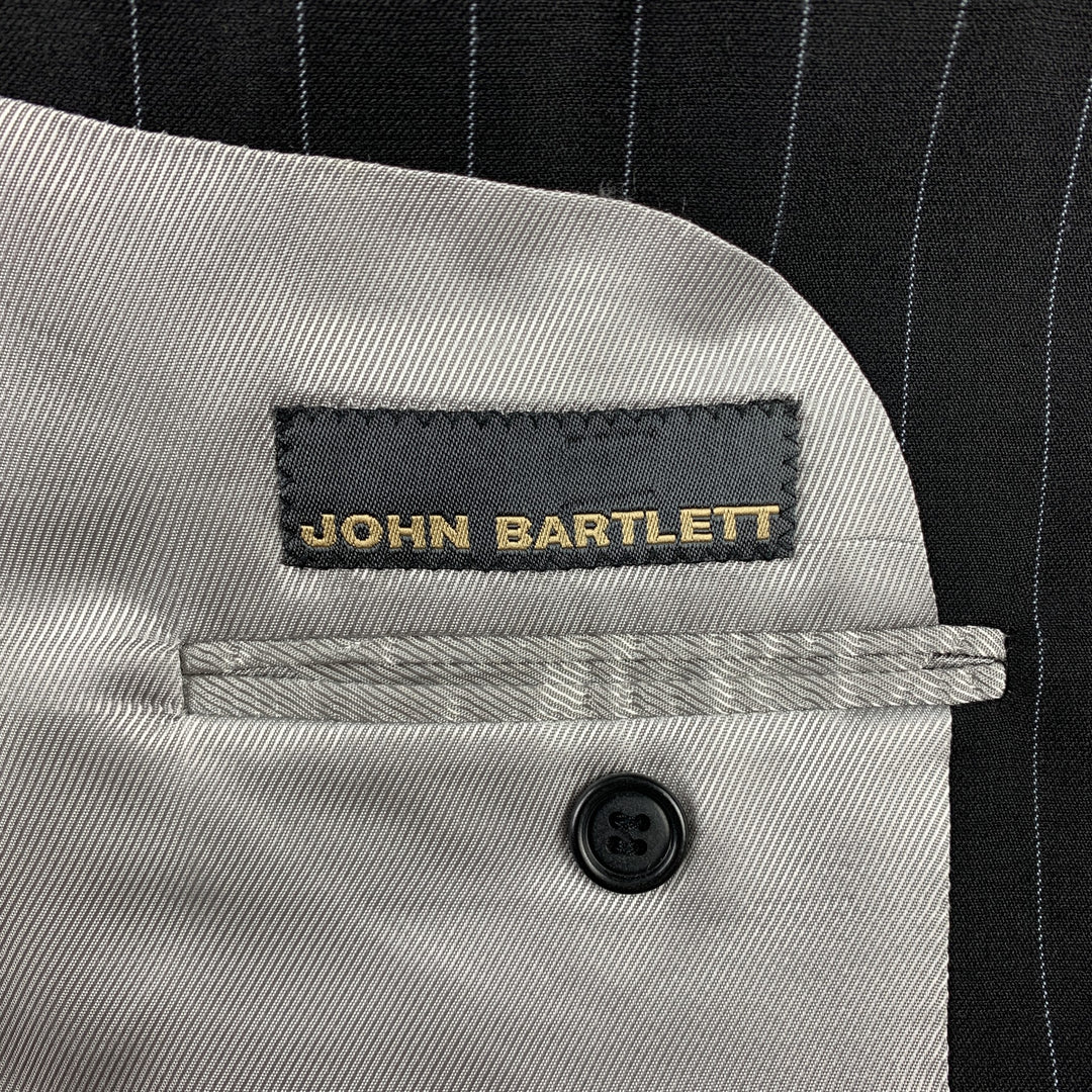 JOHN BARTLETT Size 40 Regular Black Chalkstripe Wool Notch Lapel Suit