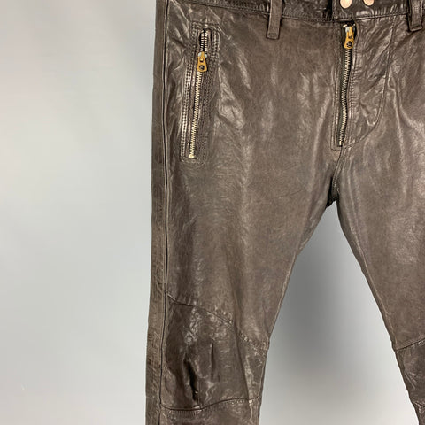 DIESEL Size 31 Brown Leather Biker Casual Pants