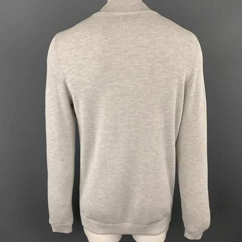 BRUNELLO CUCINELLI Size XL Light Grey Ribbed Knit Cotton High Mock Collar Pullover