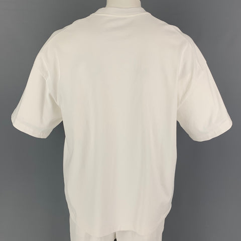 JIL SANDER Size XL White Red Color Block Cotton Short Sleeve T-shirt