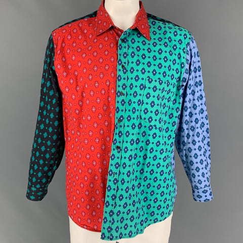 SOULEIADO Size XL Multi-Color Mixed Fabrics Cotton Button Up Long Sleeve Shirt