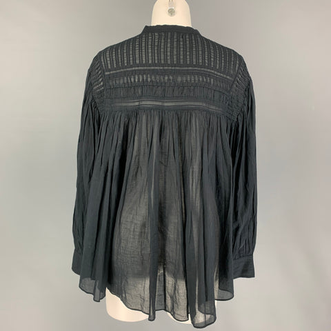 ISABEL MARANT Size 8 Black Cotton Pleated Oversized Blouse