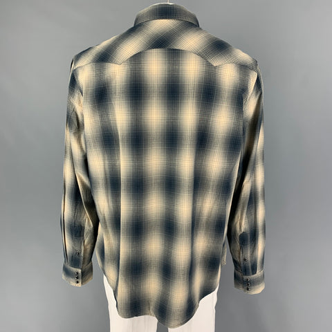 RRL by RALPH LAUREN Size XXL Grey Navy Plaid Button Up Long Sleeve Shirt