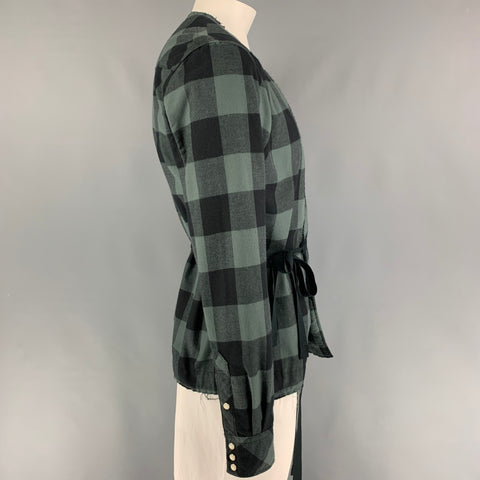 TAKAHIROMOIYASHITA The Soloist Size L Grey Black Checkered Cotton Blend Kimono Shirt
