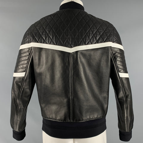 NEIL BARRETT Taille M Veste zippée en cuir matelassé blanc noir