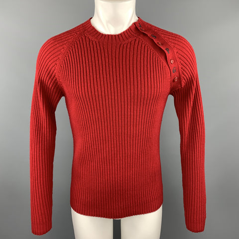 GAULTIER JEANS Size L Red Ribbed Knit Wool JSPG Button Sleeve Pullover