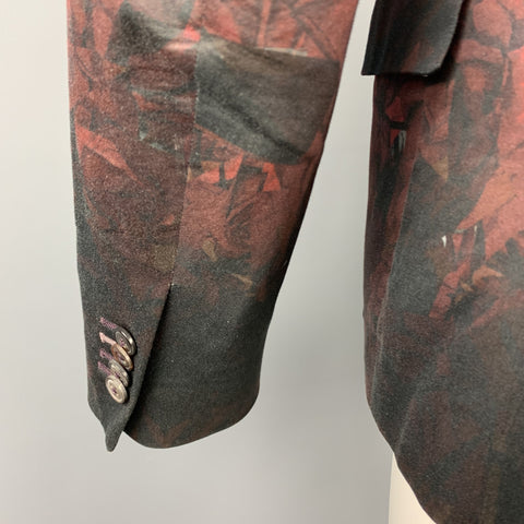 PAUL SMITH Size 40 Burgundy & Black Print Cotton Blend Notch Lapel Sport Coat
