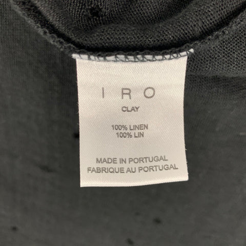 IRO Size XS Black Distressed Linen Crew-Neck T-shirt