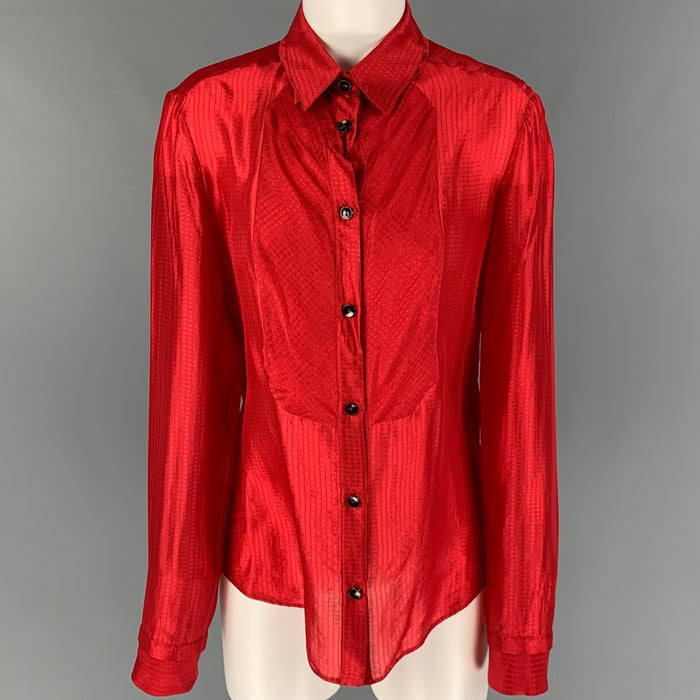 VIKTOR &amp; ROLF Camisa con botones texturizada de seda roja talla M