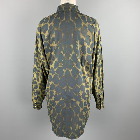 VERSUS by GIANNI VERSACE Size M Olive & Black Print Cotton Oversized Shirt