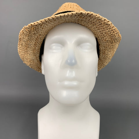 TRACY WATTS Sombrero Fedora de rafia tejido natural y negro