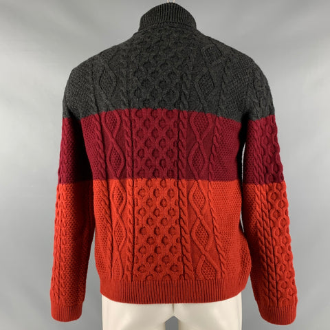 TOPMAN Size M Grey Red Color Block Knit Turtleneck Sweater