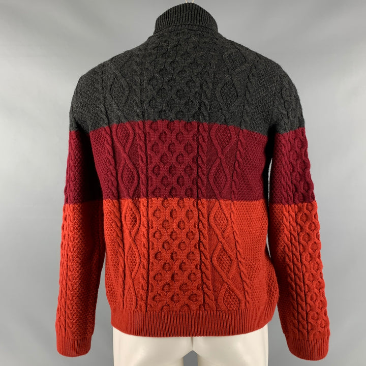 TOPMAN Size M Grey Red Color Block Knit Turtleneck Sweater