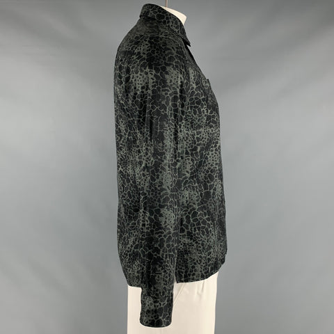 JOHN VARVATOS Size S Black Grey Marble Cotton Two Pockets Long Sleeve Shirt