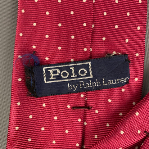 POLO by RALPH LAUREN Cravate en sergé de soie à pois blanc framboise