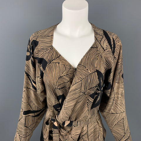 Vintage EMANUEL UNGARO Size M Taupe Floral Wrap Blouse