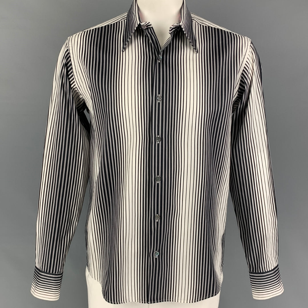 TED BAKER Size XL Black White Stripe Cotton Button Up Long Sleeve Shirt