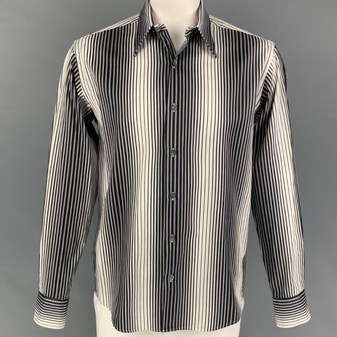 TED BAKER Camisa de manga larga con botones de algodón a rayas blancas y negras talla XL