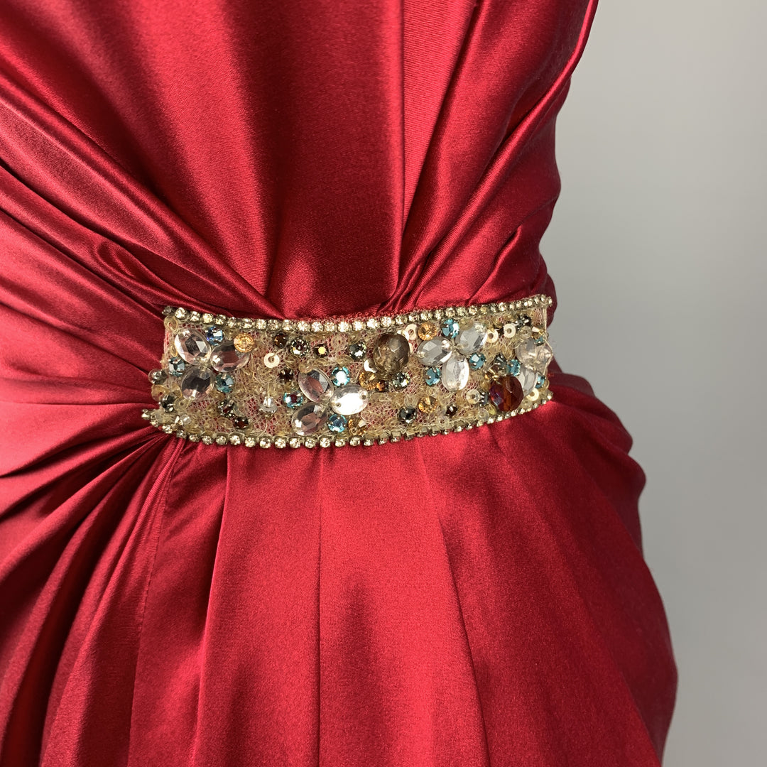 REEM ACRA Size 4 Raspberry Red Draped Silk Sleeveless Cocktail Dress Sui Generis Designer Consignment REEM ACRA Size 4 Raspberry Red Draped Silk Sleeveless Cocktail Dress Sui Generis Designer Consignment