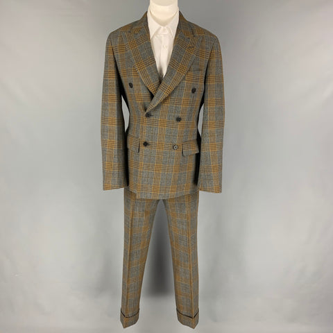 DISTRICT by UNITED ARROWS Size 36 Grey Mustard Plaid Wool Peak Lapel Suit
