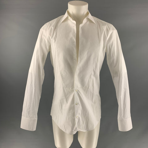 DOLCE & GABBANA Size M White Solid Cotton Tuxedo Long Sleeve Shirt