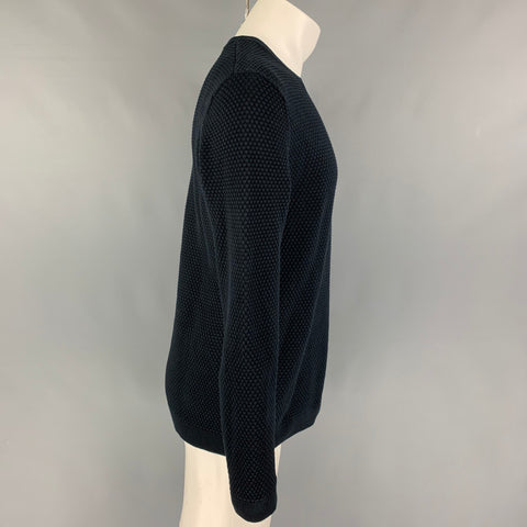 THEORY Size M Navy Waffle Knit Cotton Crew-Neck Pullover