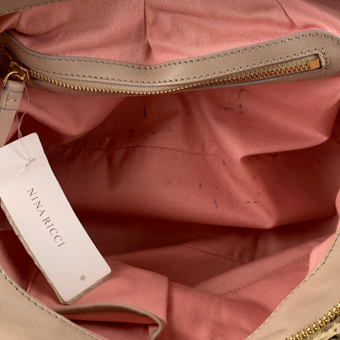NINA RICCI Beige Brown Mixed Leathers Calfskin Satchel Handbag