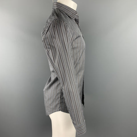 DIOR HOMME Size S Grey Stripe Cotton Button Up Long Sleeve Shirt