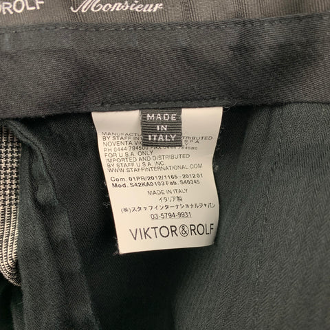 VIKTOR & ROLF Size 36 Grey & Black Plaid Wool Flat Front Dress Pants