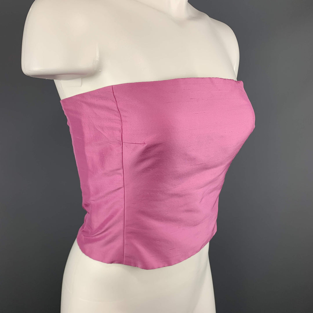 RALPH LAUREN Size 8 Pink Silk Shantung Cropped Bustier Dress Top