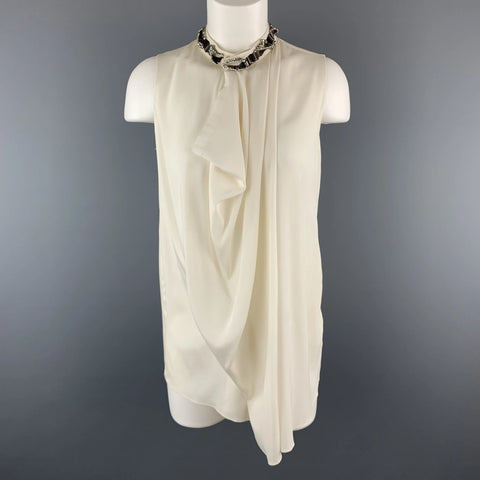 3.1 PHILLIP LIM Size 0 Cream Silk Beaded Neck Line Blouse 3.1 PHILLIP LIM