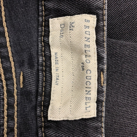 BRUNELLO CUCINELLI Size 34 Grey Distressed Cotton Regular Jeans