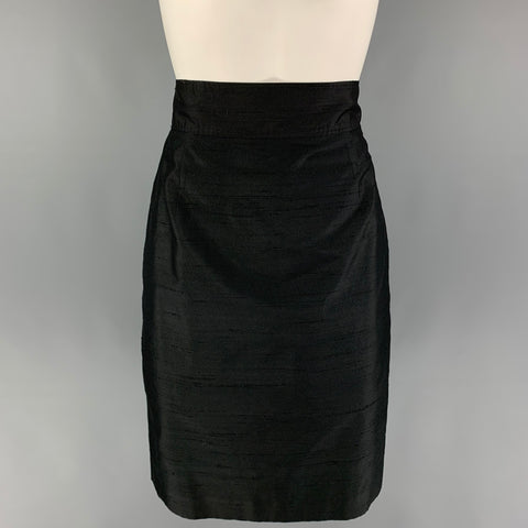 FERAUD Size 8 Black Shantung Pencil Skirt