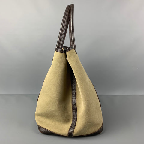 Vintage HERMES Olive Brown Canvas Leather Tote Garden Party Bag