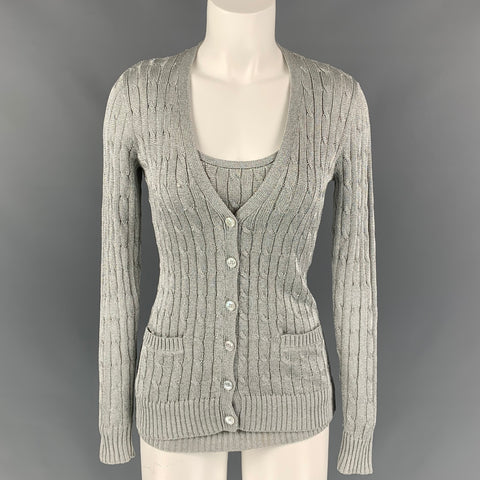 RALPH LAUREN Conjunto de cárdigan de punto de ochos plateado talla S Black Label
